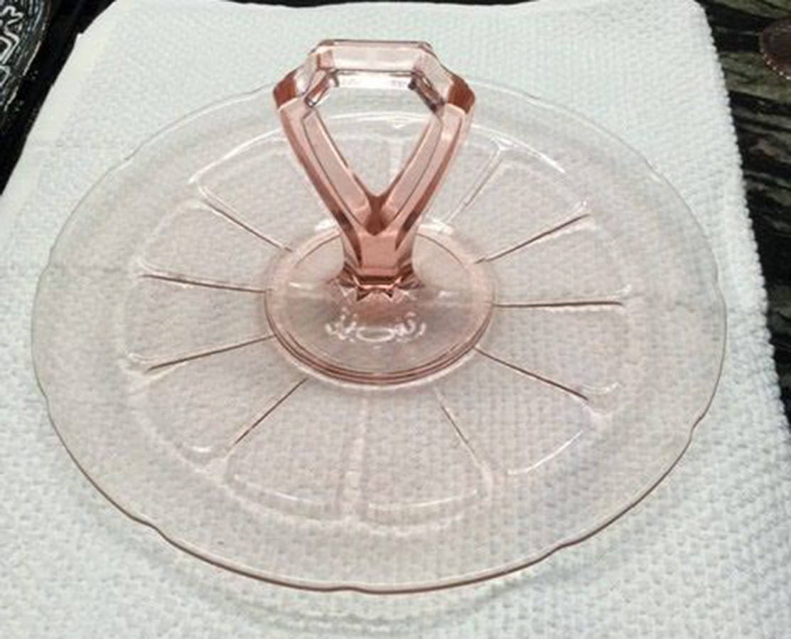 Victory Pink (No Trim) Center Handle Tray by Diamond Glass Company-1