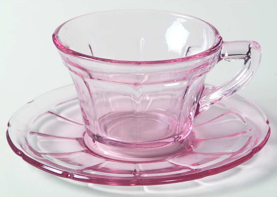 Victory Pink (No Trim) Cup & Saucer Set by Diamond Glass Company-1