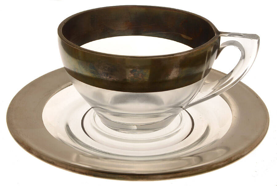 Silver Band Cup and Saucer Set by Dorothy Thorpe-1
