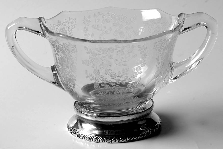 Adoration (Etched) Open Sugar Bowl with Sterling Base by Duncan & Miller-1