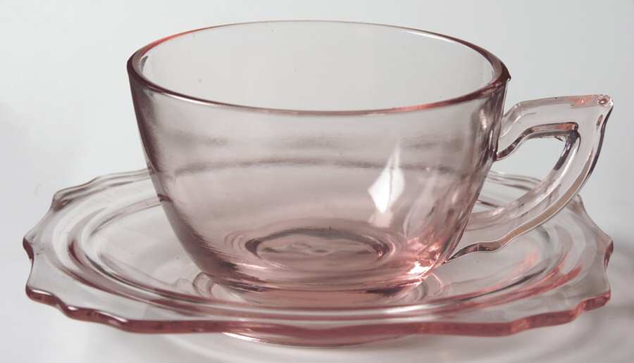 99 Pink Cup & Saucer Set by Diamond Glass Company-1
