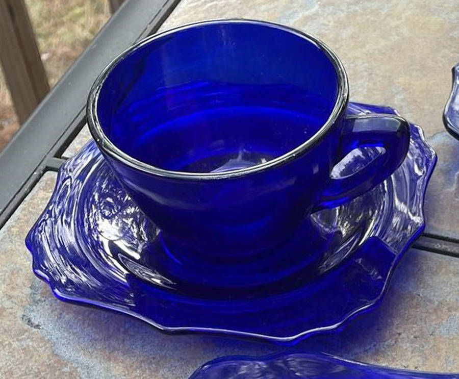 99 Cobalt Blue Cup & Saucer Set by Diamond Glass Company-1
