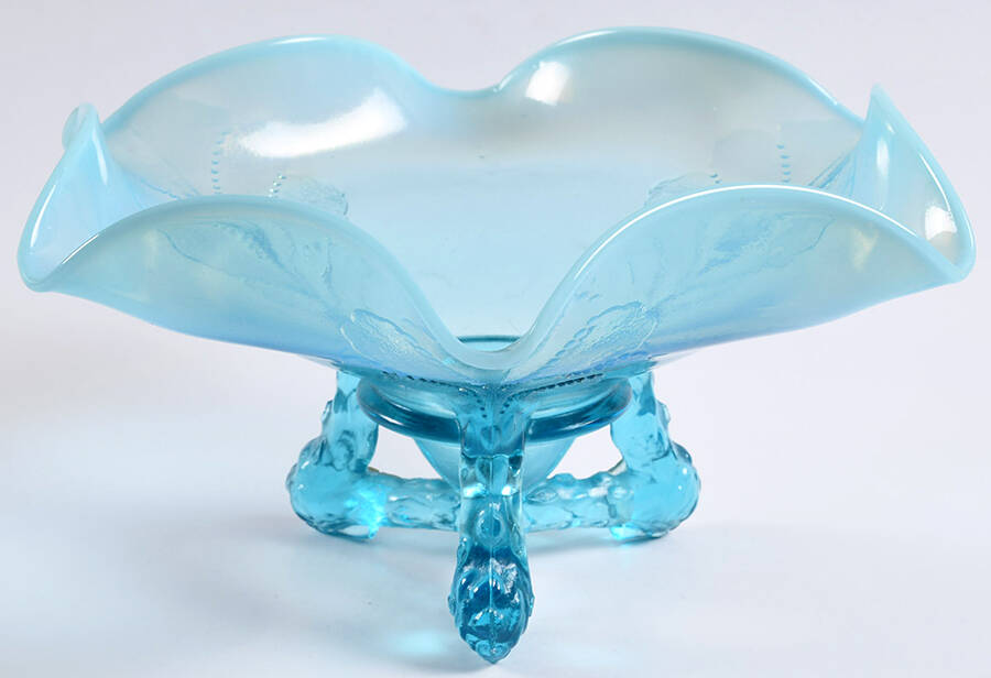 Winter Cabbage Blue (Opalescent) 8" 3-Toed Footed Bowl by Dugan-1