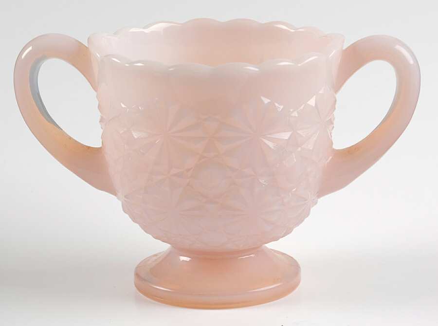 Daisy and Button Crown Tuscan (Opaque Pink) Open Sugar by Degenhart Glass Co-1