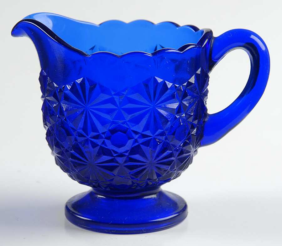 Daisy and Button Cobalt Blue Creamer by Degenhart Glass Co-1