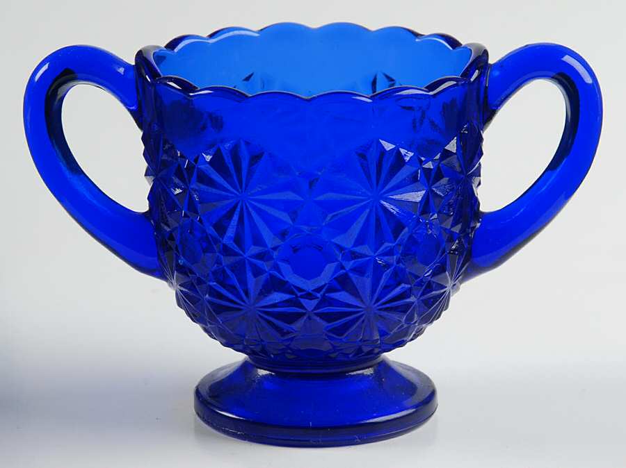 Daisy and Button Cobalt Blue Open Sugar by Degenhart Glass Co-1