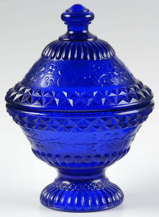 Forget Me Not Cobalt Blue Small Compote & Lid by Degenhart Glass Co-1