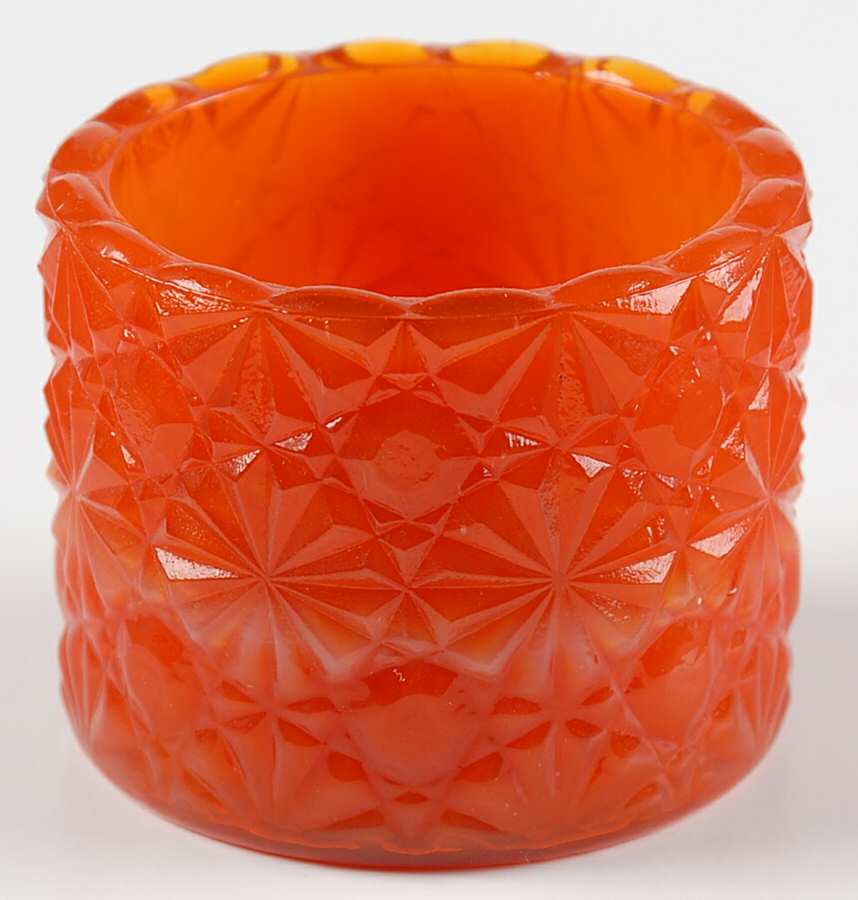 Daisy and Button Tomato Slag (Reddish Orange) Salt Dip by Degenhart Glass Co-1