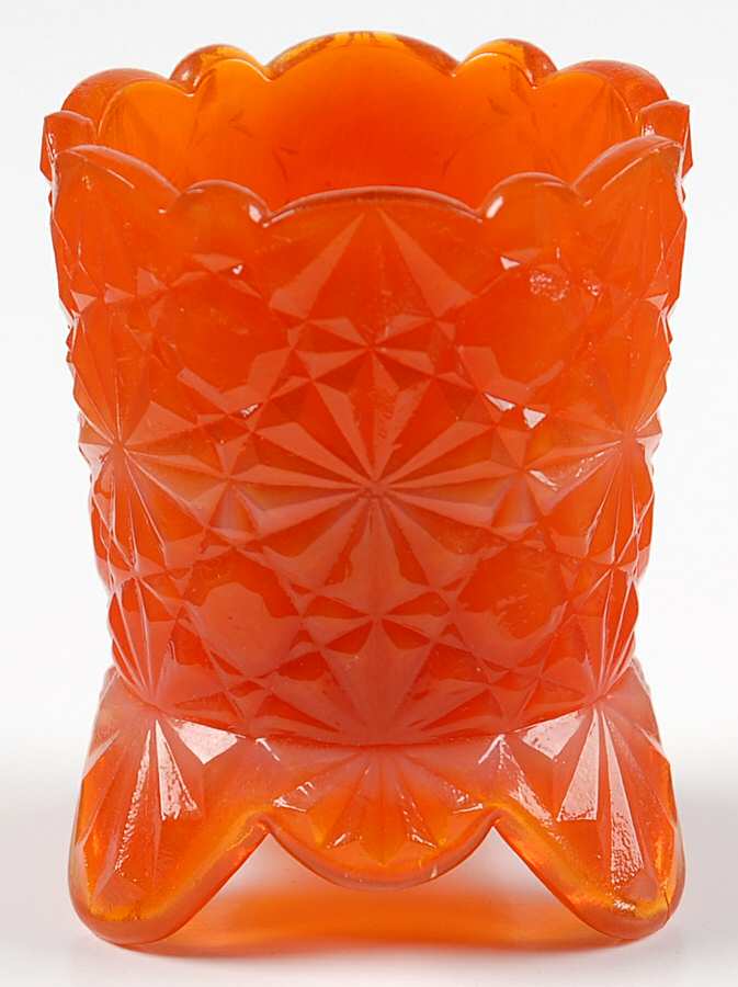 Daisy and Button Tomato Slag (Reddish Orange) Toothpick Holder by Degenhart Glass Co-1