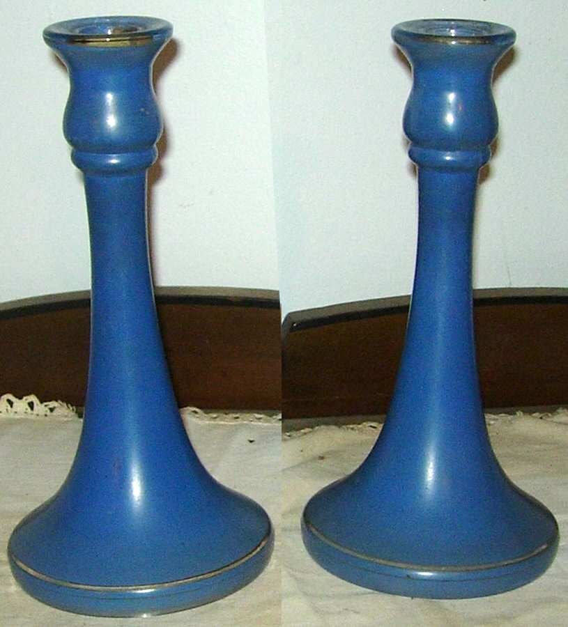 Trumpet Blue 9" Single Light Candlestick by Diamond Glass Company-1