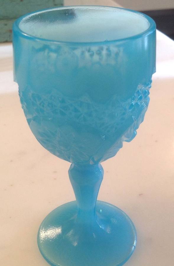 Buzz Saw Blue (Opaque) Wine Glass by Degenhart Glass Co-1