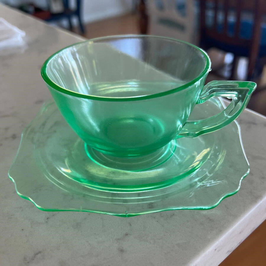 99 Green Cup & Saucer Set by Diamond Glass Company-1