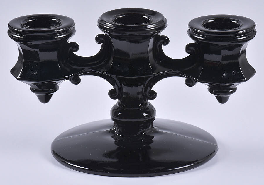 716 Black 3 Light Candlestick by Diamond Glass Company-1
