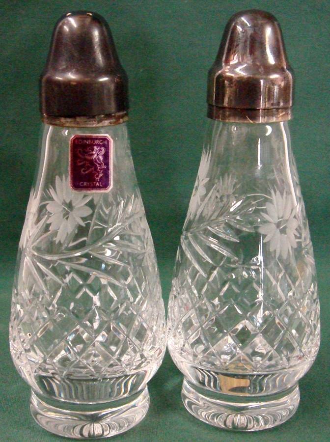 Argyll Salt and Pepper Shakers with Metal Lids by Edinburgh Crystal-1