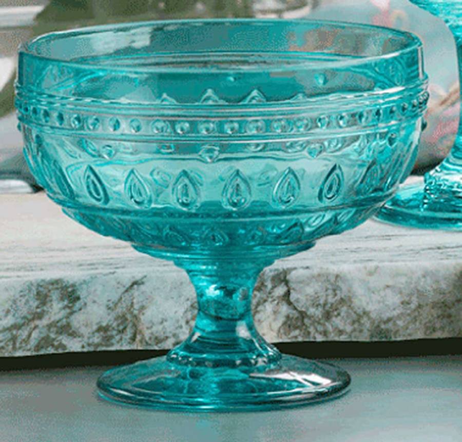 Fez Turquoise Footed Dessert by Euro Ceramica Glass-1