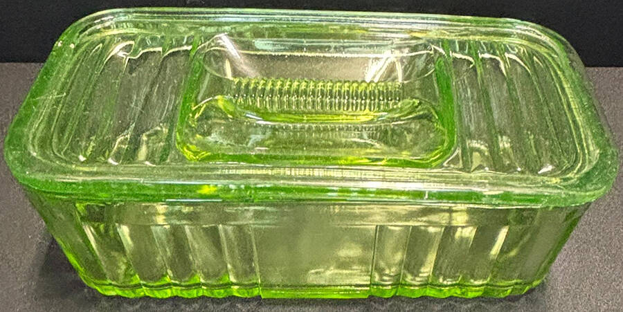Colonial Fluted Green Large Refrigerator Jar & Lid by Federal Glass -1