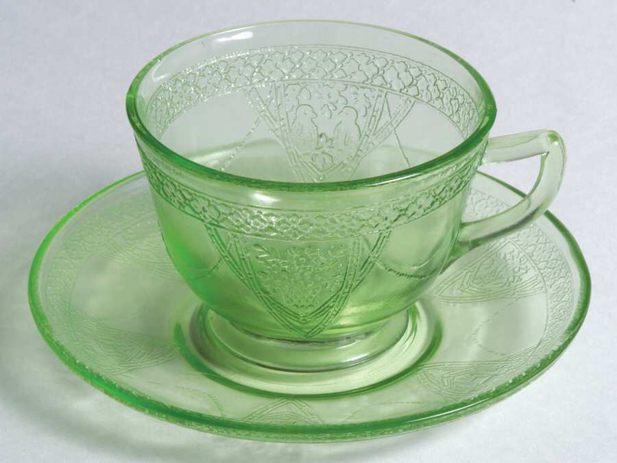 Georgian Green Cup & Saucer Set by Federal Glass -1