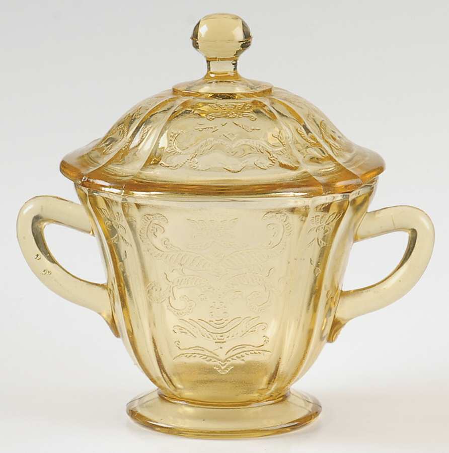 Madrid Amber Footed Sugar Bowl & Lid by Federal Glass -1