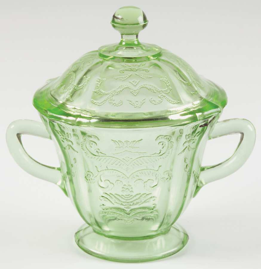 Madrid Green Footed Sugar Bowl & Lid by Federal Glass -1
