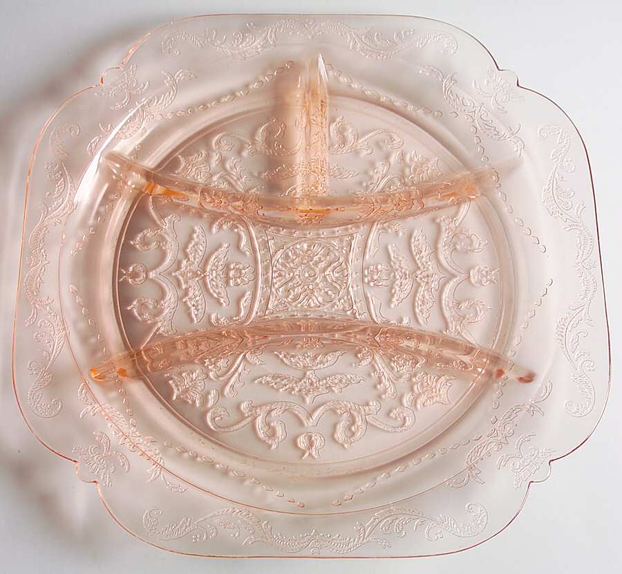 Madrid Pink 10" Square 4 Part Relish by Federal Glass -1