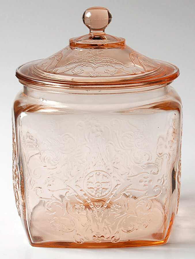 Madrid Pink Cookie Jar & Lid by Federal Glass -1