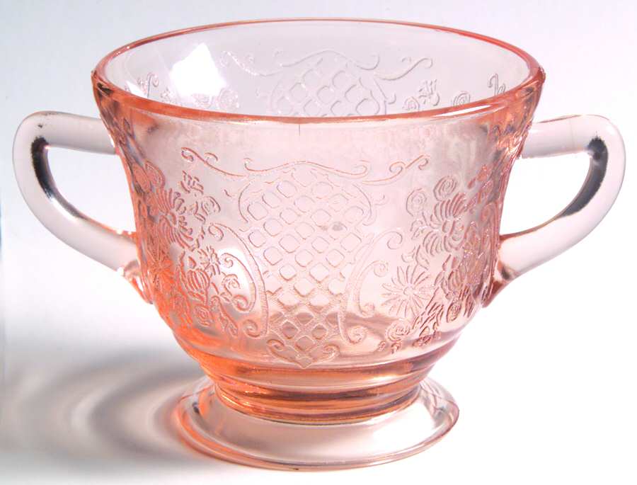 Normandie Pink Footed Open Sugar by Federal Glass -1