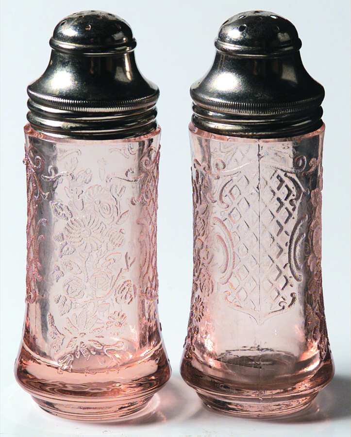 Normandie Pink Shaker Set w/Metal Lids by Federal Glass -1