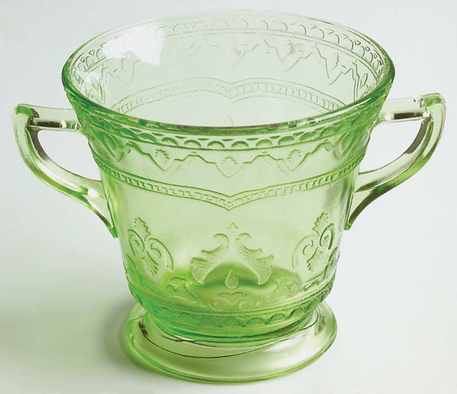 Patrician Green Footed Open Sugar by Federal Glass -1