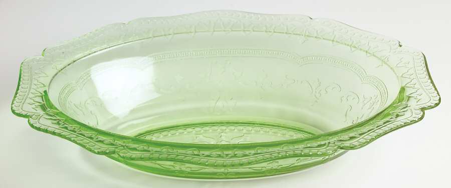 Patrician Green 10" Oval Vegetable Bowl by Federal Glass -1