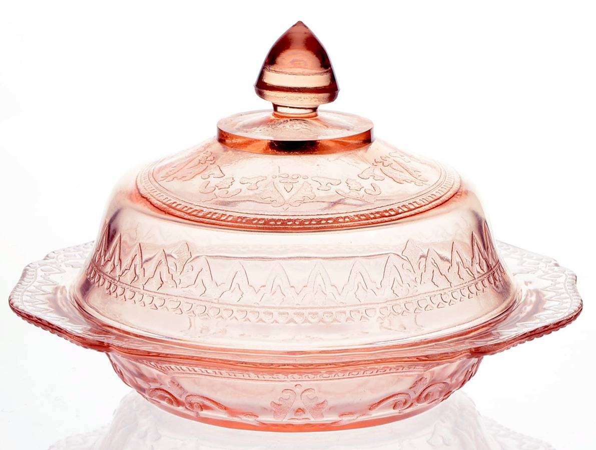 Patrician Pink Round Covered Butter by Federal Glass -1