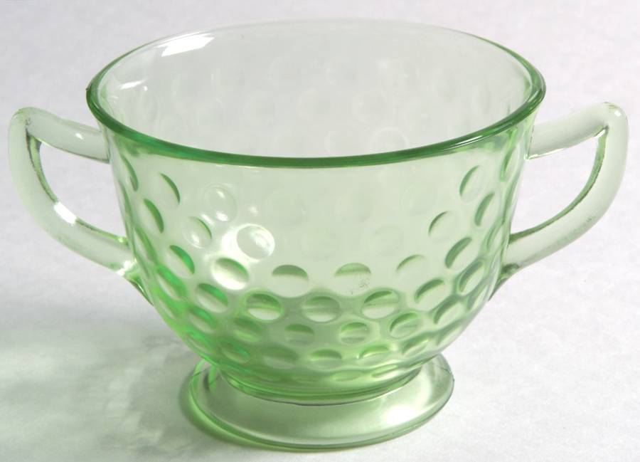 Raindrops Green Footed Open Sugar by Federal Glass -1