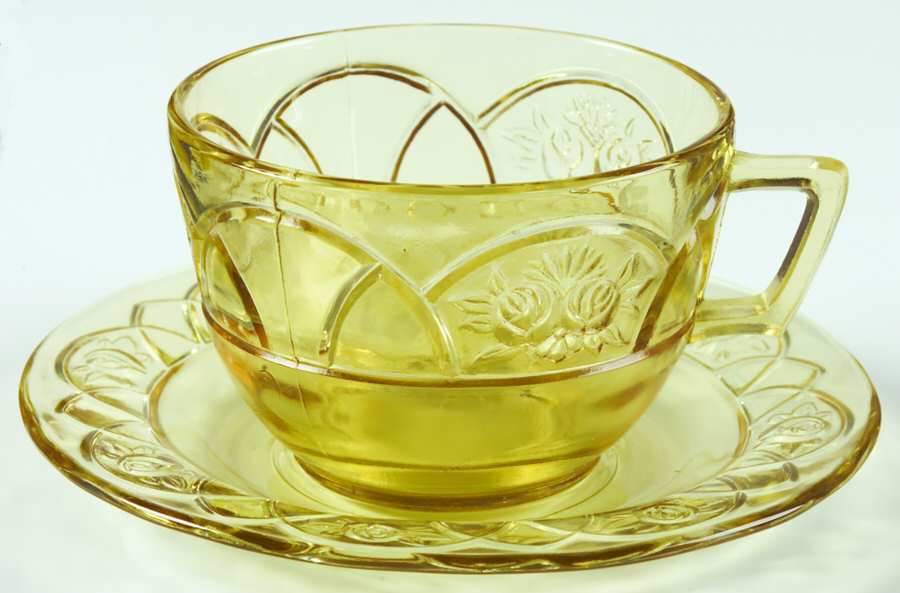 Rosemary Amber Flat Cup & Saucer Set by Federal Glass -1