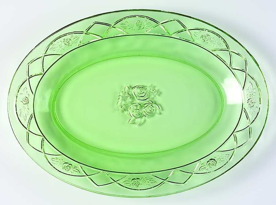 Rosemary Green 12" Oval Platter by Federal Glass -1