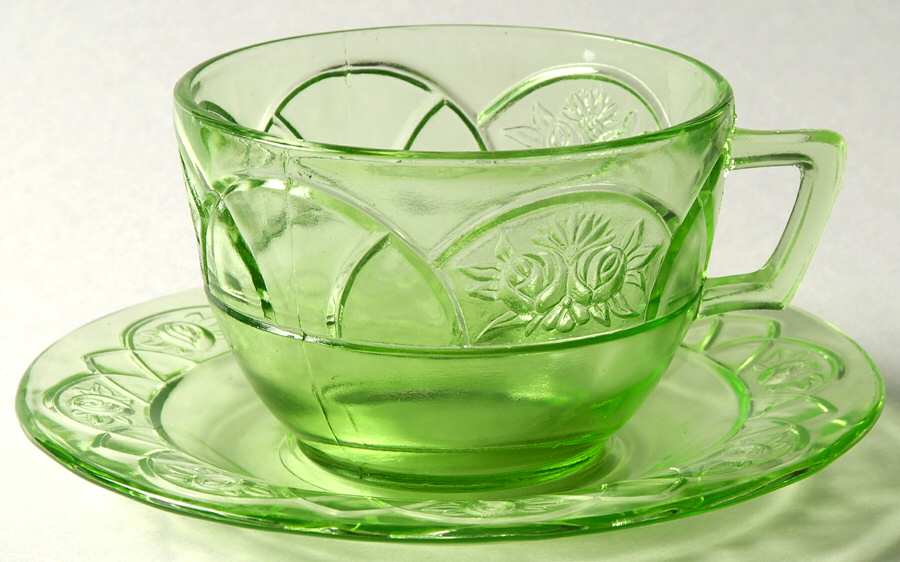 Rosemary Green Cup & Saucer Set by Federal Glass -1