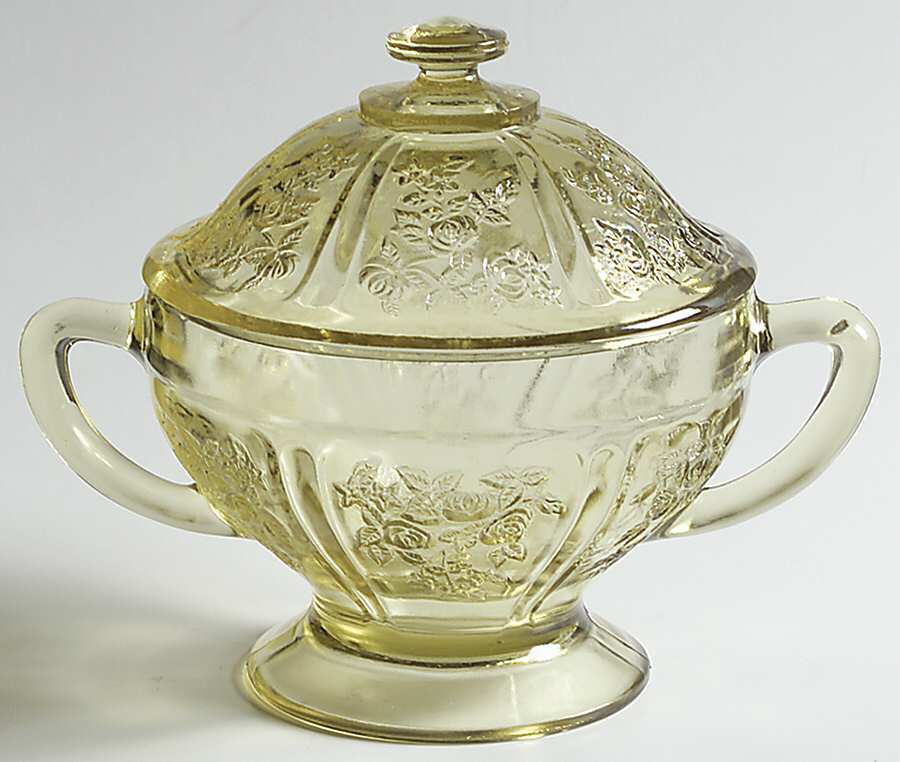 Sharon Amber Footed Sugar Bowl & Lid by Federal Glass -1