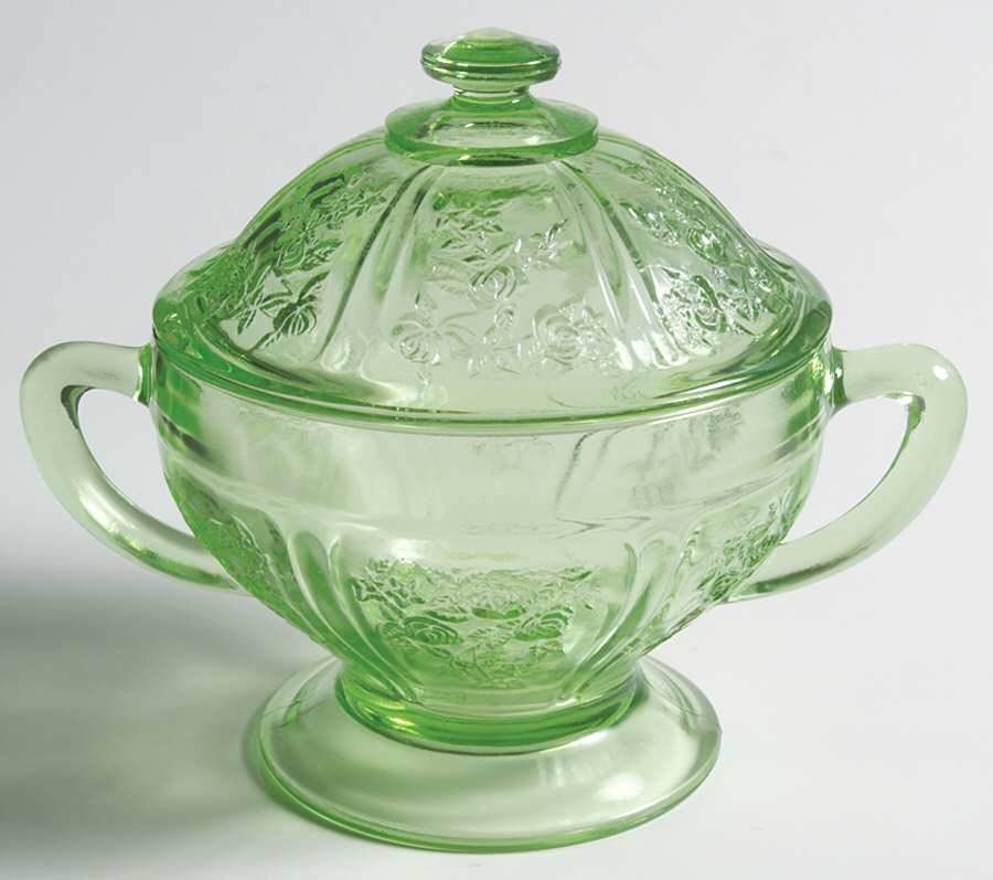 Sharon Green Footed Sugar Bowl & Lid by Federal Glass -1