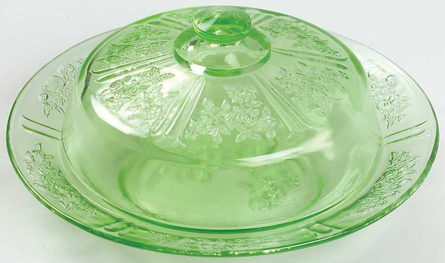 Sharon Green Round Covered Butter by Federal Glass -1