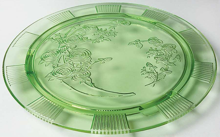 Sharon Green Footed Cake Plate by Federal Glass -1