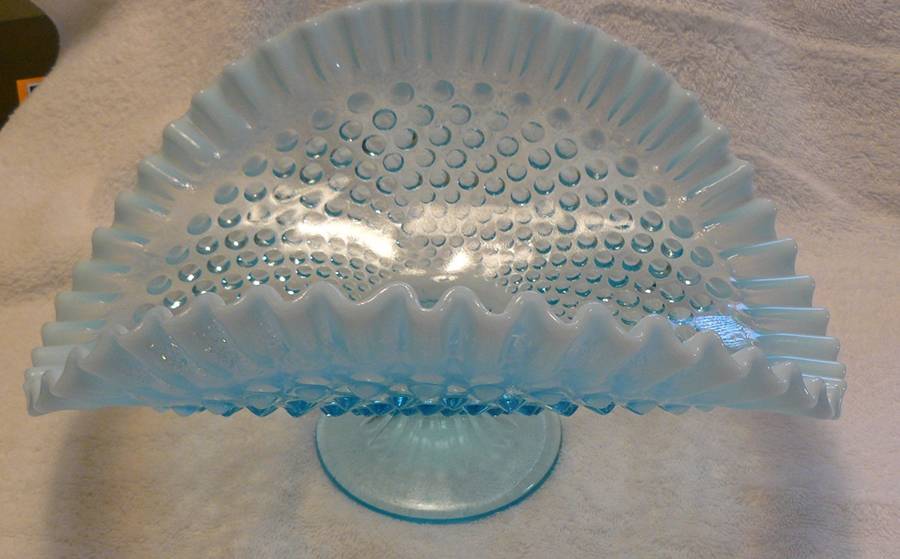 Hobnail Blue (Opalescent) Banana Stand(Made for Levay) by Fenton-1