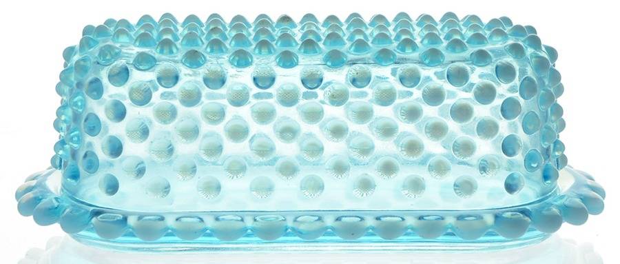 Hobnail Blue (Opalescent) 1/4 Pound Covered Butter by Fenton-1