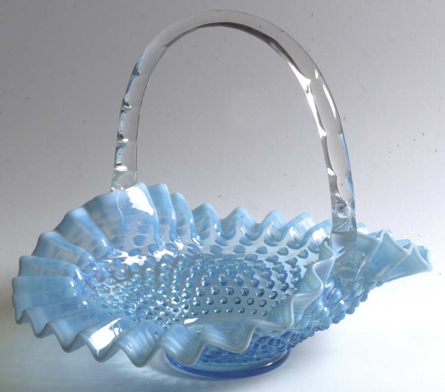 Hobnail Blue (Opalescent) #389/3830 Hobnail 10" Basket by Fenton-1