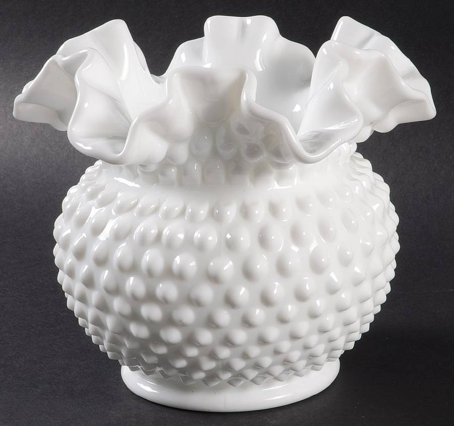 Hobnail Milk Glass 4" Cupped Flared Vase by Fenton-1