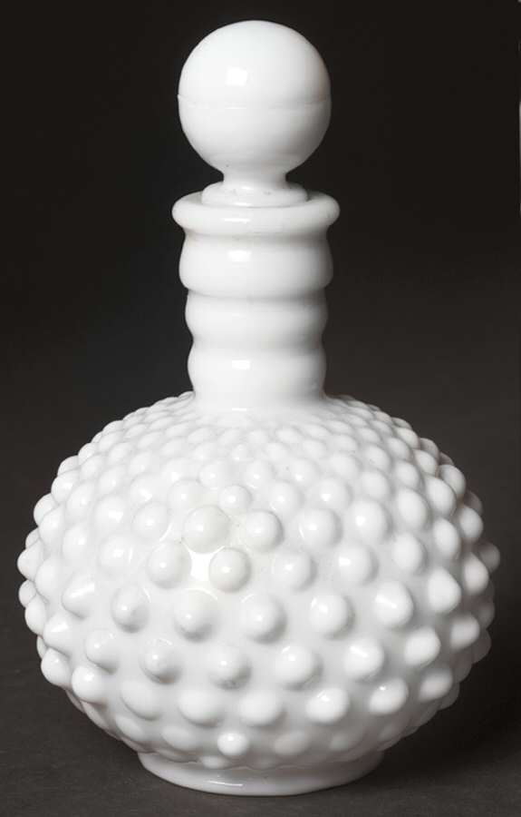 Hobnail Milk Glass Cologne Bottle & Stopper by Anchor Hocking-1