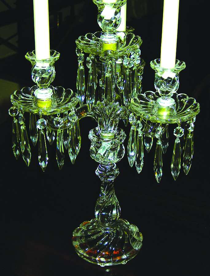 Colony 4 Light Candelabra W/Bobache & Prisms by Fostoria-1