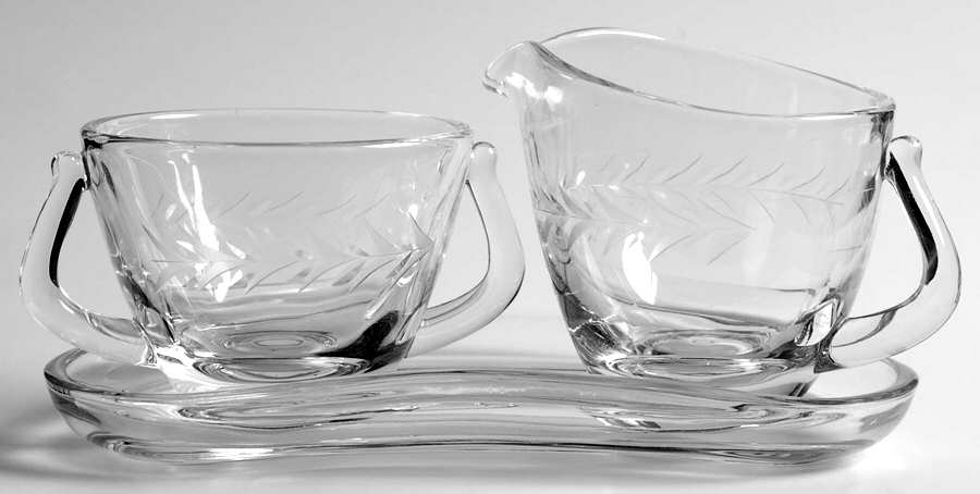 Holly Clear (Stem 6030) Mini Creamer, Sugar and Tray Set by Fostoria-1