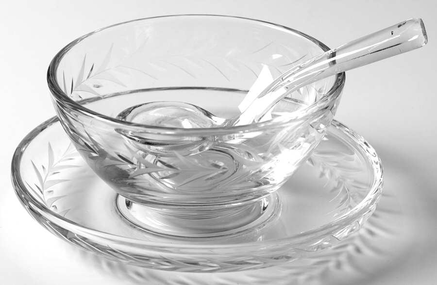 Holly Clear (Stem 6030) Mayonnaise Bowl, Underplate and Ladle by Fostoria-1