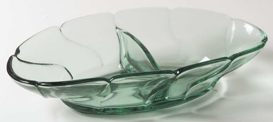 Jamestown Green 9" Oval 2 Part Relish by Fostoria-1