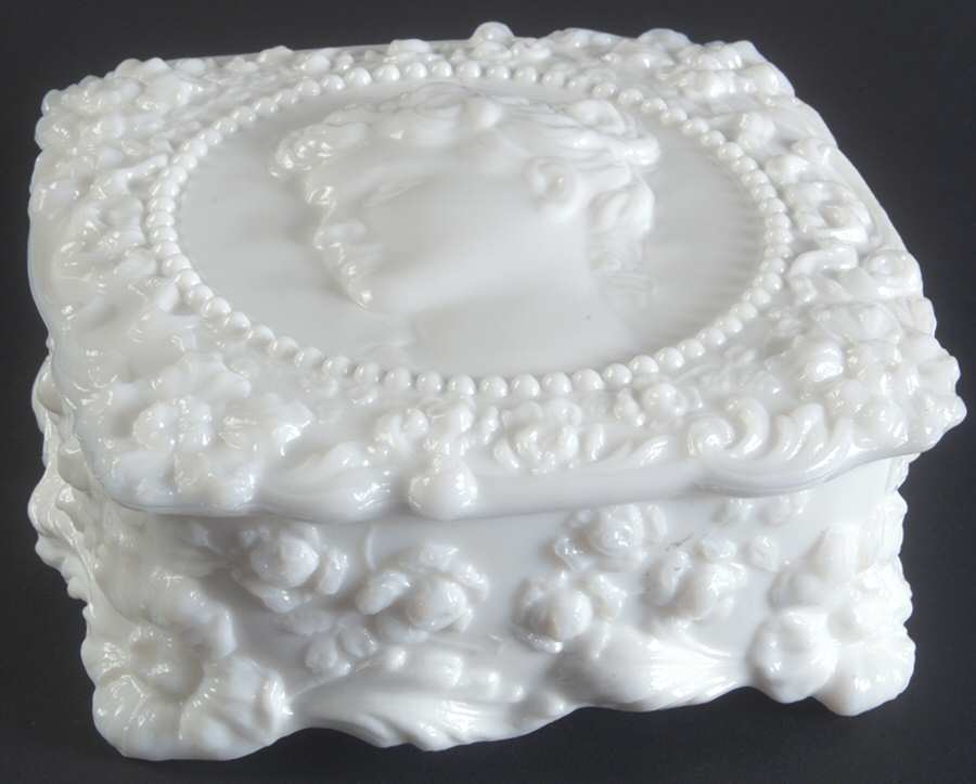 Jenny Lind Milkglass Handkerchief Box with Lid by Fostoria-1