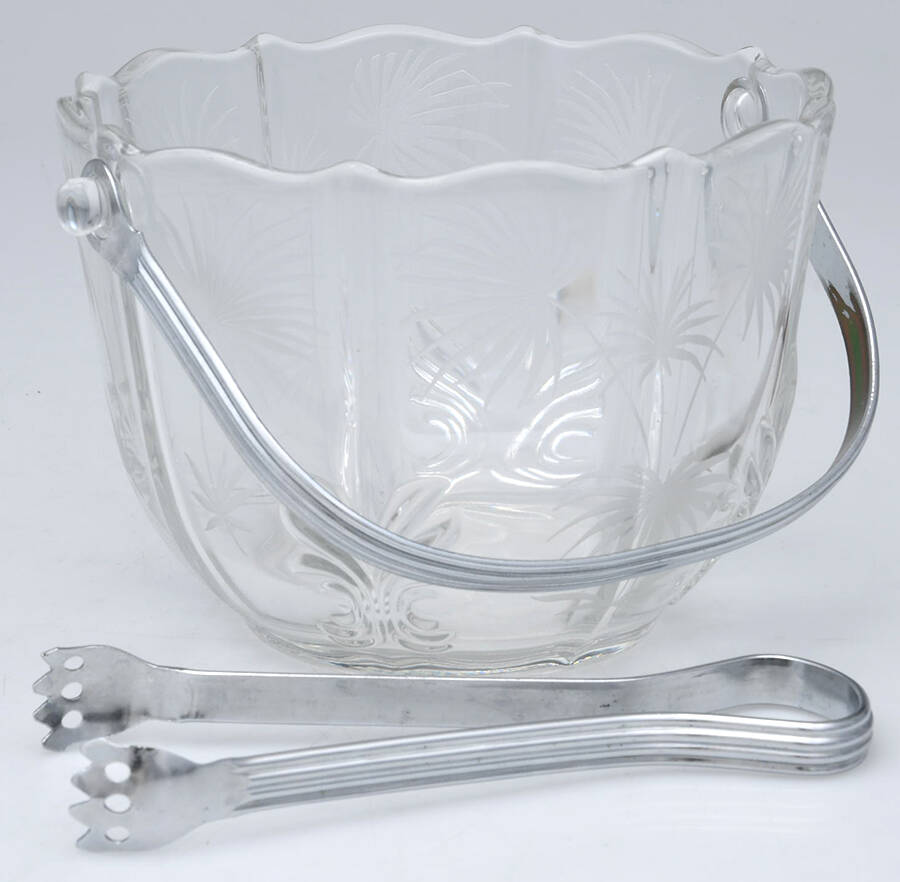 Lido Clear Ice Bucket with Handle & Tongs (Baroque Shape) by Fostoria-1