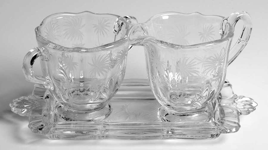Lido Clear Baroque Individual Creamer&Sugar on Tray by Fostoria-1